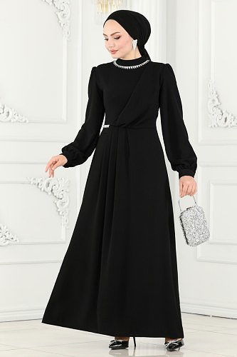 moda selvim Evening Dress 6147EMS872 Black - Thumbnail