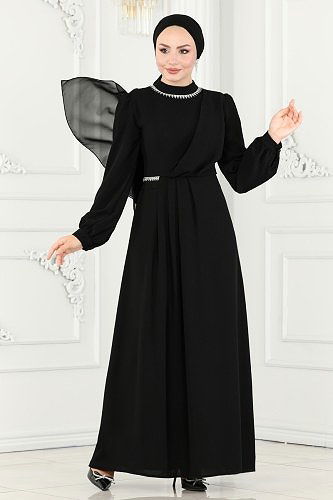 moda selvim Evening Dress 6147EMS872 Black - Thumbnail