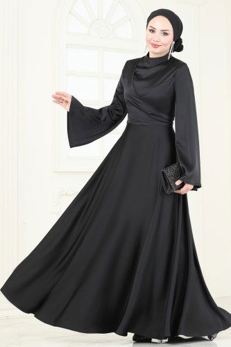 moda selvim فستان سهرة أسود 6157BSK463 - Thumbnail