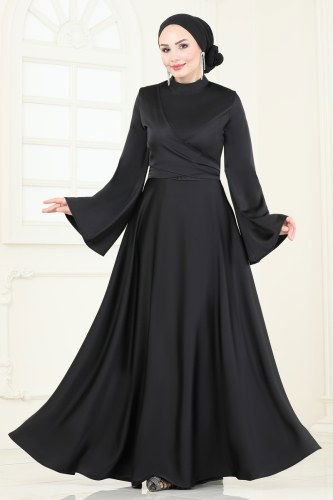 moda selvim فستان سهرة أسود 6157BSK463 - Thumbnail