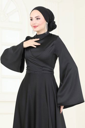 moda selvim فستان سهرة أسود 6157BSK463 - Thumbnail