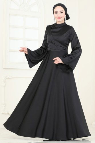 moda selvim فستان سهرة أسود 6157BSK463 - Thumbnail