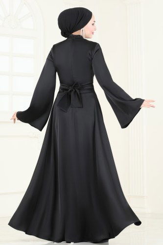 moda selvim فستان سهرة أسود 6157BSK463 - Thumbnail