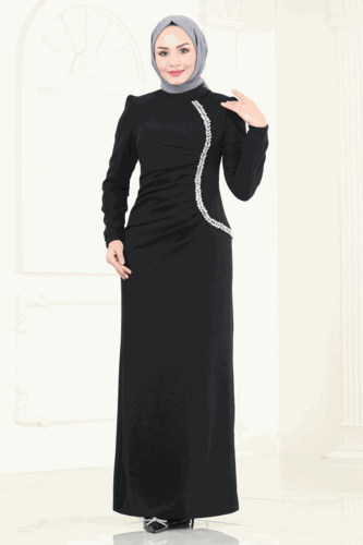 moda selvim Evening Dress 6171BSK463 Black - Thumbnail