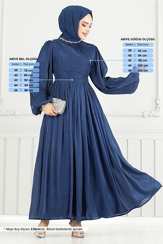moda selvim Evening Dress 6180EMO919-M Navy Blue - Thumbnail
