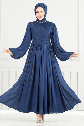 moda selvim Evening Dress 6180EMO919-M Navy Blue - Thumbnail