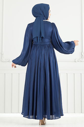 moda selvim Evening Dress 6180EMO919-M Navy Blue - Thumbnail