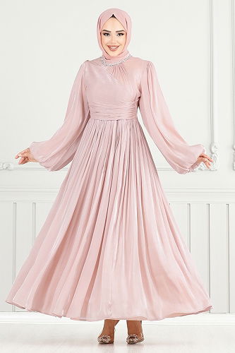 moda selvim Evening Dress 6180EMO919-M Powder - Thumbnail