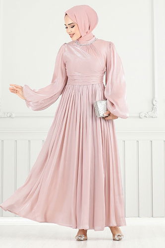 moda selvim Evening Dress 6180EMO919-M Powder - Thumbnail