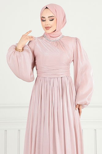 moda selvim Evening Dress 6180EMO919-M Powder - Thumbnail