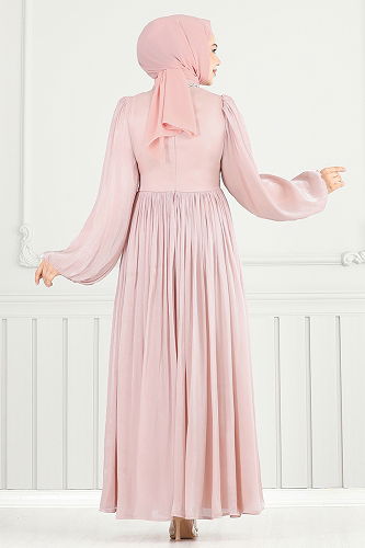 moda selvim Evening Dress 6180EMO919-M Powder - Thumbnail