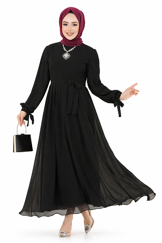 moda selvim Evening Dress 6217BSK463 Black - Thumbnail