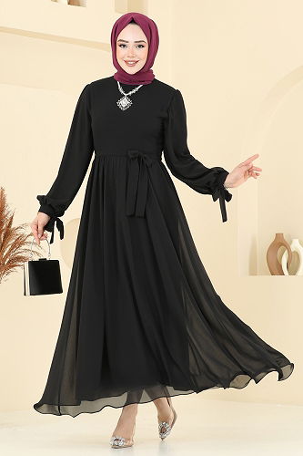 moda selvim فستان سهرة أسود 6217BSK463 - Thumbnail