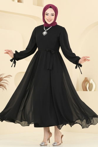 moda selvim فستان سهرة أسود 6217BSK463 - Thumbnail