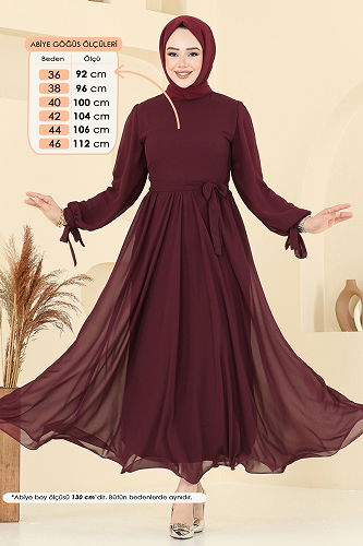 moda selvim Evening Dress 6217BSK463 Burgundy - Thumbnail