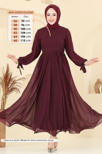 moda selvim فستان سهرة خمري 6217BSK463 - Thumbnail