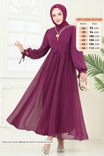 moda selvim Evening Dress 6217BSK463 Damson - Thumbnail