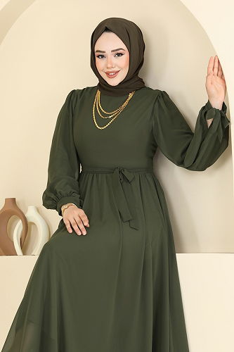 moda selvim Evening Dress 6217BSK463 Dark Khaki - Thumbnail