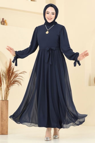 moda selvim Evening Dress 6217BSK463 Dark Navy Blue - Thumbnail