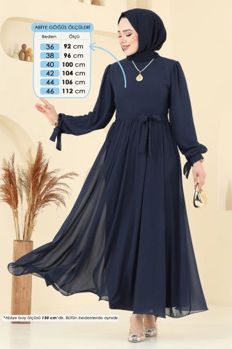 moda selvim Evening Dress 6217BSK463 Dark Navy Blue - Thumbnail