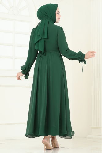moda selvim Evening Dress 6217BSK463 Emerald - Thumbnail