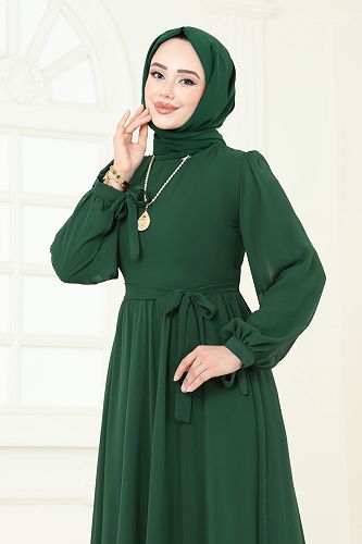 moda selvim فستان سهرة زيتي 6217BSK463 - Thumbnail