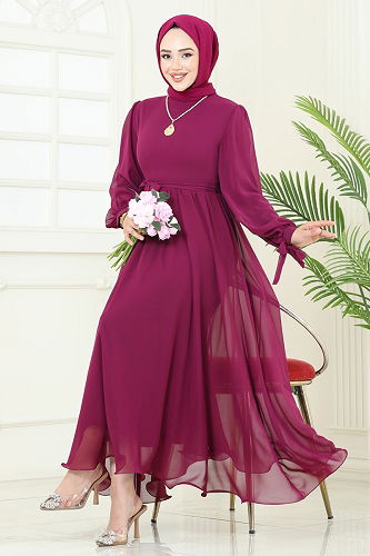 moda selvim فستان سهرة فوشي 6217BSK463 - Thumbnail