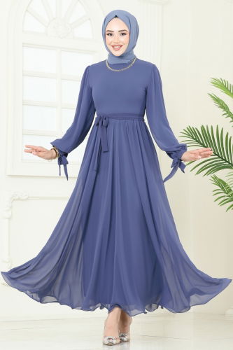 moda selvim Evening Dress 6217BSK463 Indigo - Thumbnail