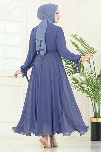 moda selvim Evening Dress 6217BSK463 Indigo - Thumbnail