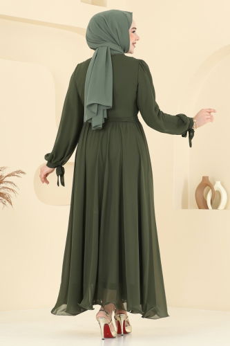 moda selvim فستان سهرة اخضر عفني 6217BSK463 - Thumbnail