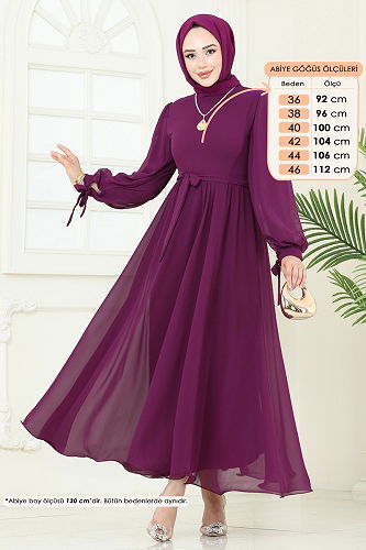 moda selvim Evening Dress 6217BSK463 Light Damson - Thumbnail