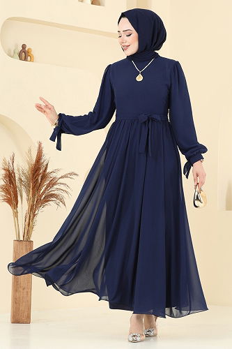 moda selvim Evening Dress 6217BSK463 Navy Blue - Thumbnail