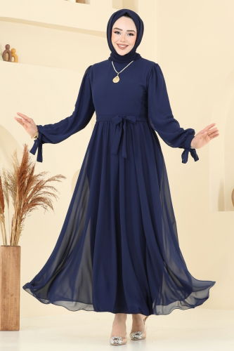 moda selvim فستان سهرة كحلي 6217BSK463 - Thumbnail