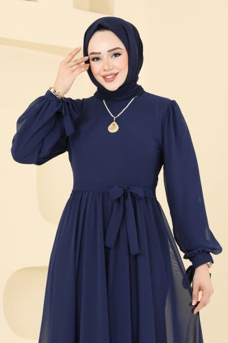 moda selvim فستان سهرة كحلي 6217BSK463 - Thumbnail