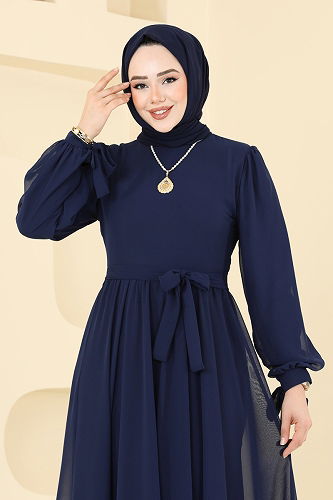 moda selvim فستان سهرة كحلي 6217BSK463 - Thumbnail