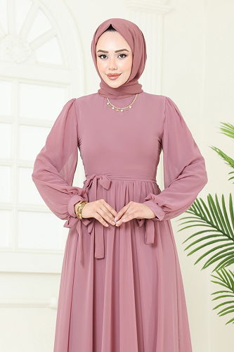 moda selvim فستان سهرة بيج وردي 6217BSK463 - Thumbnail