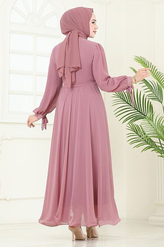 moda selvim فستان سهرة بيج وردي 6217BSK463 - Thumbnail