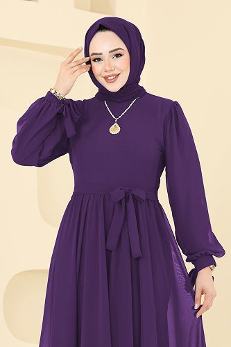 moda selvim فستان سهرة أرجواني 6217BSK463 - Thumbnail