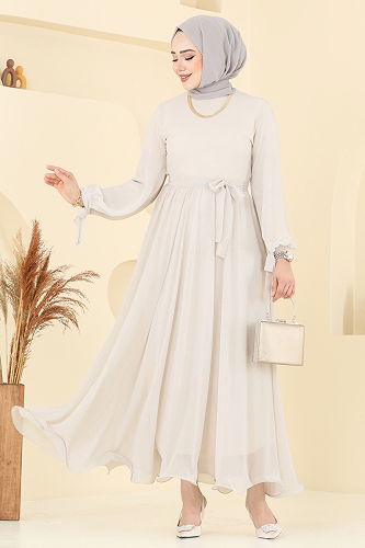 moda selvim فستان سهرة بيج 6217BSK463 - Thumbnail