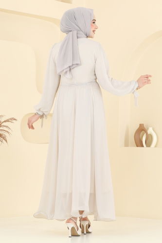 moda selvim فستان سهرة بيج 6217BSK463 - Thumbnail