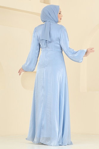 moda selvim Evening Dress 6219BSK463 Baby Blue - Thumbnail
