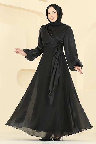 moda selvim Evening Dress 6219BSK463 Black - Thumbnail