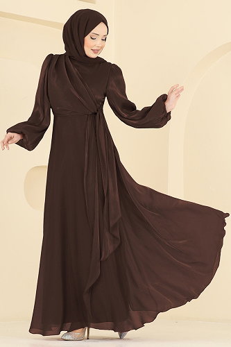 moda selvim Evening Dress 6219BSK463 Brown - Thumbnail