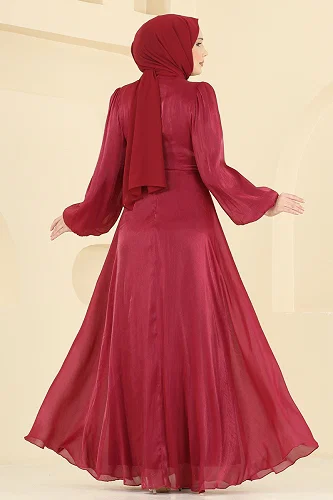 moda selvim Evening Dress 6219BSK463 Burgundy - Thumbnail