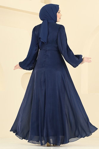 moda selvim Evening Dress 6219BSK463 Dark Navy Blue - Thumbnail