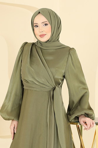moda selvim Evening Dress 6219BSK463 Khaki - Thumbnail