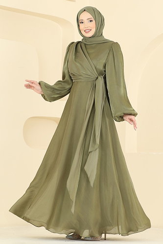 moda selvim Evening Dress 6219BSK463 Khaki - Thumbnail