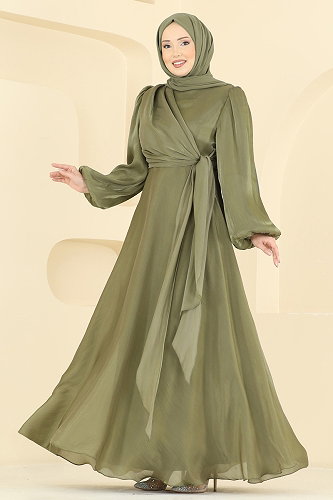 moda selvim Evening Dress 6219BSK463 Khaki - Thumbnail
