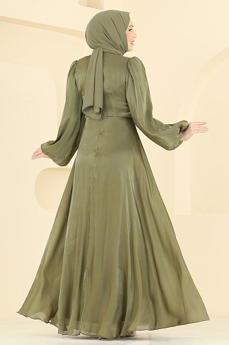 moda selvim فستان سهرة اخضر عفني 6219BSK463 - Thumbnail