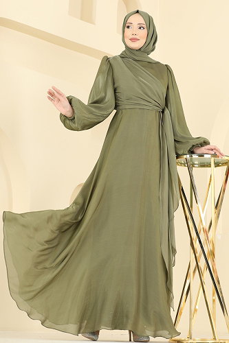 moda selvim فستان سهرة اخضر عفني 6219BSK463 - Thumbnail